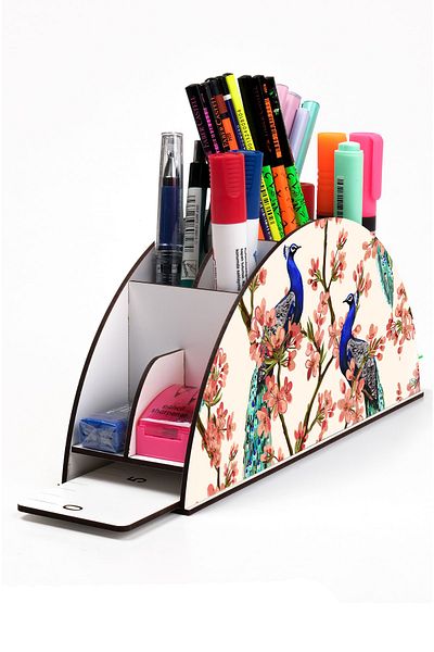 kutuTR Wooden Vip Animalss Model Rainbow Ruled Desktop Pen Holder Organizer Assembled Boxed