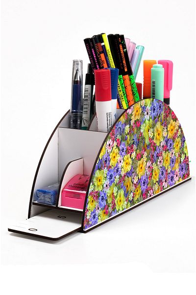 kutuTR Wooden Vip Fruit And Plant Model Rainbow Ruled Desktop Pen Holder Organizer Assembled Boxed