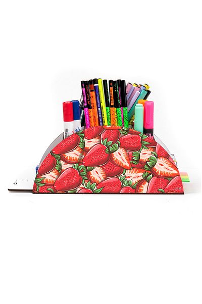 kutuTR Wooden Vip Fruit And Plant Model Rainbow Ruled Desktop Pen Holder Organizer Assembled Boxed