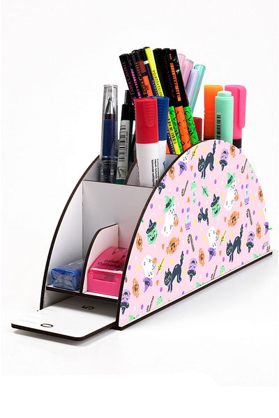 kutuTR Wooden Vip Cute Animal Model Rainbow Ruled Desktop Pen Holder Organizer Assembled Boxed