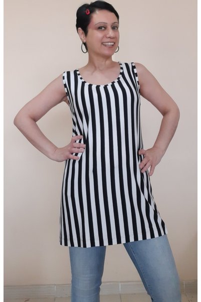 Mertcan Butik Black and White Striped Combed Cotton Viscose T-Shirt