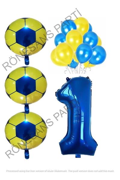 Generic Brand Yellow Navy Blue Football Ball Foil And Latex Balloon Number Se...