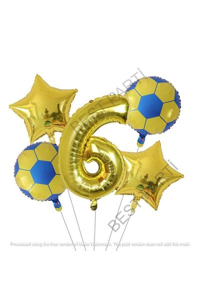 BEST PARTİ DOĞUM GÜNÜ PARTİ SÜSLERİ Yellow Navy Blue Football Ball Foil Balloon Set Age 6
