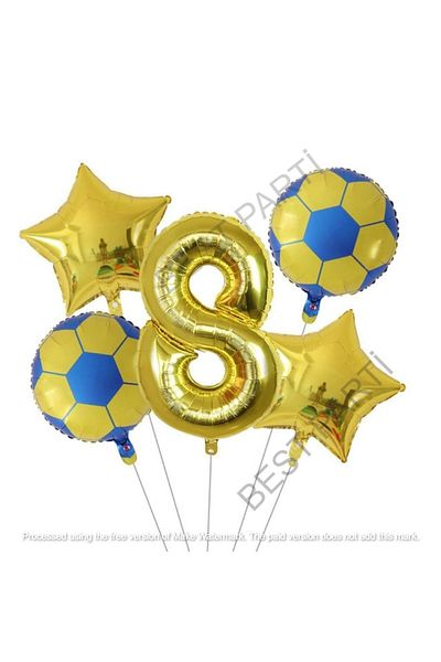 BEST PARTİ DOĞUM GÜNÜ PARTİ SÜSLERİ Yellow Navy Blue Football Ball Foil Balloon Set Age 8