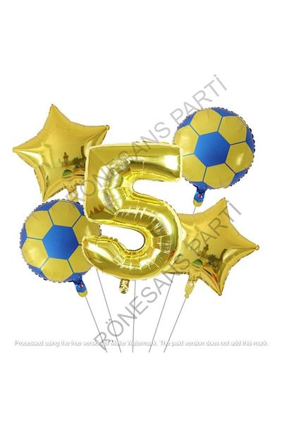 RÖNESANS PARTİ Star Yellow Navy Blue Soccer Ball Foil Balloon Set Age 5
