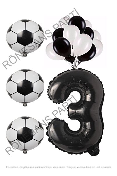 Generic Brand Black White Football Ball Foil And Latex Balloon Number Set Age 3