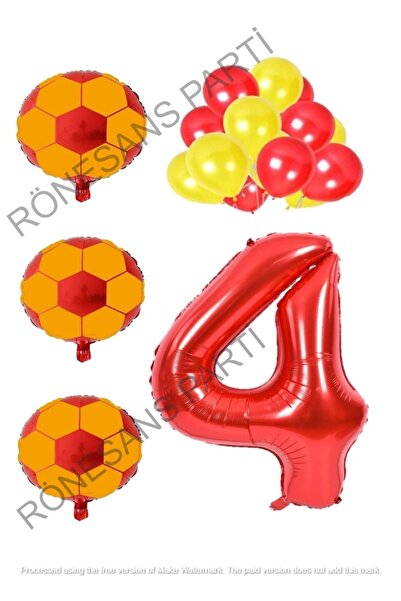 Generic Brand Yellow Red Football Ball Foil And Latex Balloon Number Set Age 4