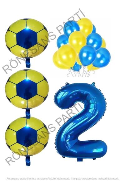Generic Brand Yellow Navy Blue Football Ball Foil And Latex Balloon Number Se...