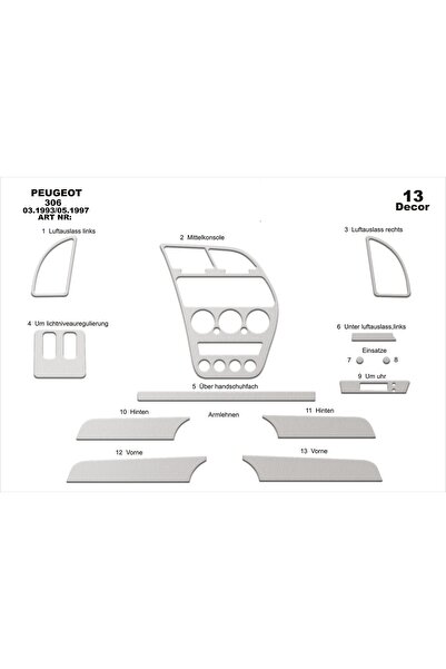 meriç cockpit design ميريتش ®   بيجو 306 توربيدو امامي مطلي الومنيوم 13 قطعة ...