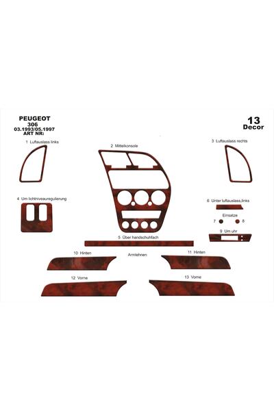 meriç cockpit design ميريتش ®   بيجو 306 توربيدو امامي مطلي ماهوجني 13 قطعة 1...