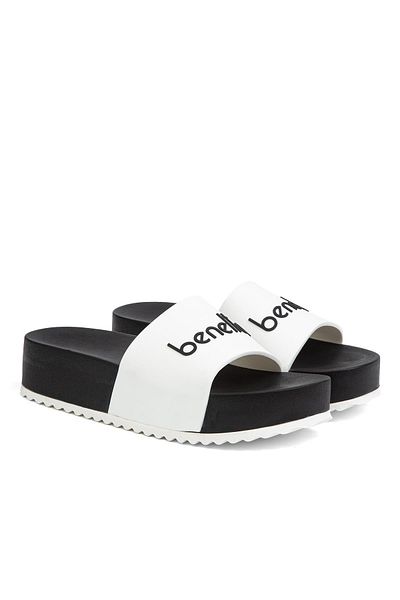 Benetton Bn-1212-3489 Black and White Women's Slippers