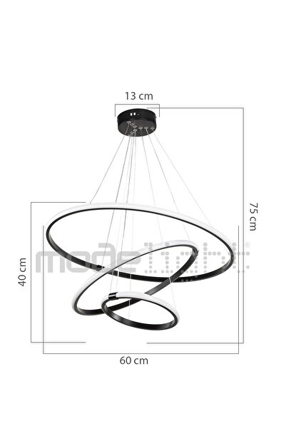 Modelight Rıng 3lü Ledli Avize Siyah Salon-oturma Odası-çocuk Odası-yatak Odası-yemek Odası-antre-mutfak