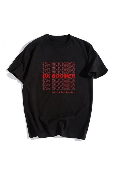 Touz Μπλουζάκι Ok Boomer Μαύρο Unisex Oversize
