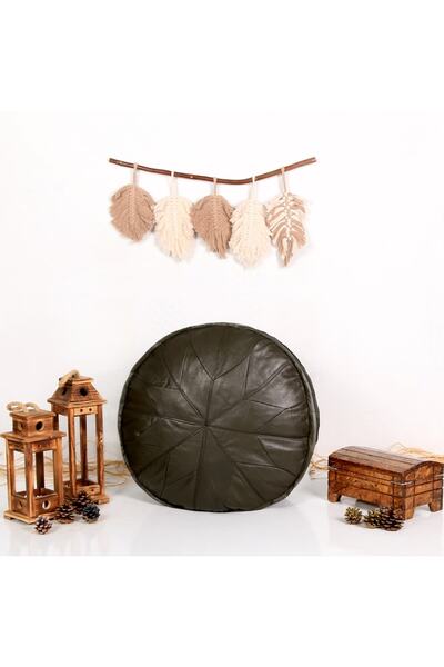 Ottoman Pouffe Iskandinav Art Deco El Yapımı Hakiki Deri Orijinal Bohem Ottom...
