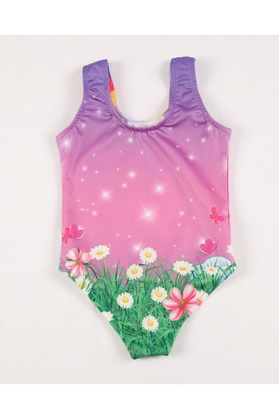 Gülersan Tekstil Girl's Swimsuit Floral Unicorn Digital Printed Sea Pool Swimsuit