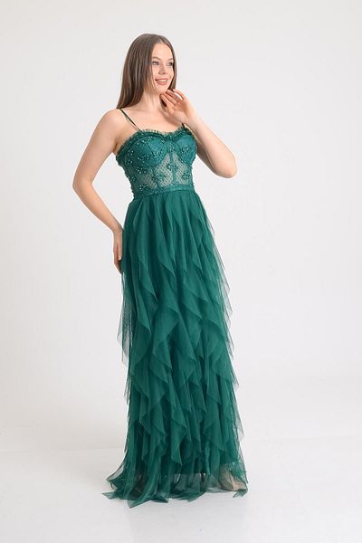 SpringStore Rochie de seară fără bretele cu tăietură asimetrică de smarald