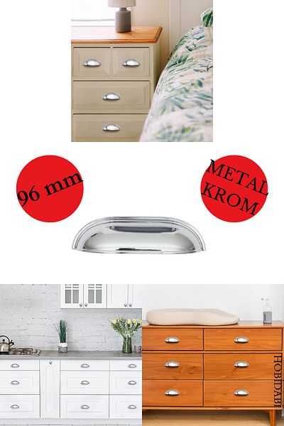 HOBİDABİ Chrome Metal 96 Mm Stone Furniture Handle Mussel Bowl Cupboard Drawer Cloakroom