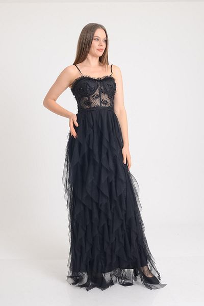 SpringStore Rochie de seară fără bretele neagră cu croială asimetrică