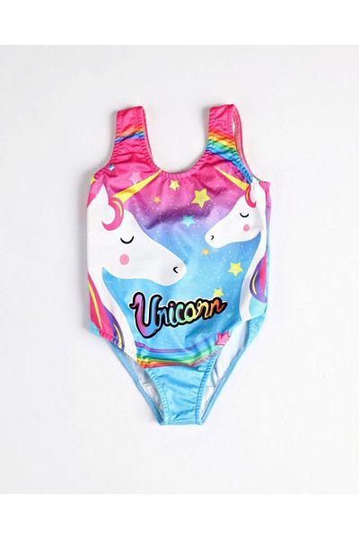 Gülersan Tekstil Girl's Swimsuit Unicorn Digital Printed Sea Pool Swimsuit