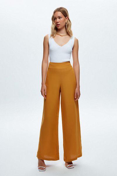 Love My Body Pantaloni largi din in, cu croiala relaxata