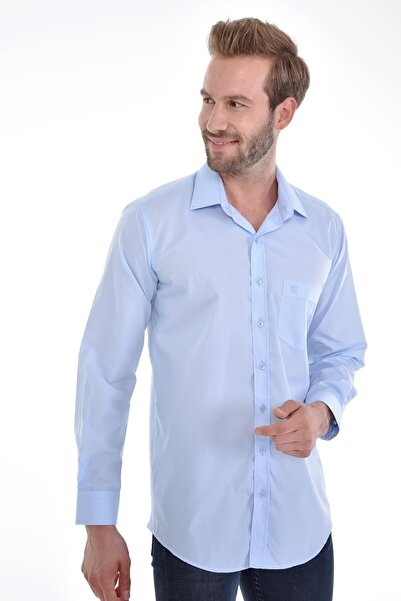 Çizgi Triko Κλασικό γιακά με τσέπες Κλασικό ανδρικό μακρυμάνικο πουκάμισο μονόχρωμο μπλε του πάγου