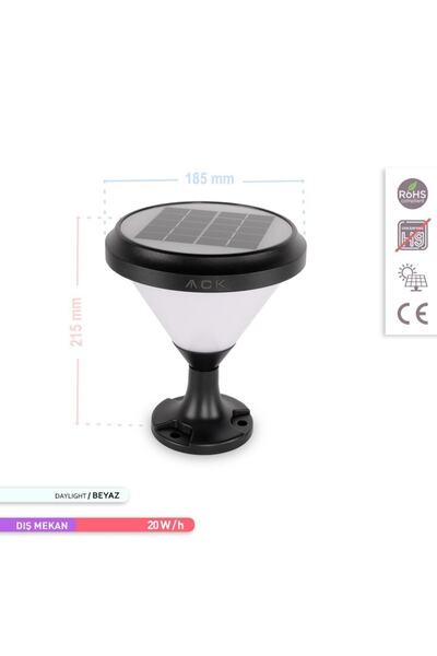 ACK Solar Led Bahçe Armatürü Opak Cam 6500k Set Üstü Ve Kazıklı Güneş Enerjili Bahçe Aydınlatması
