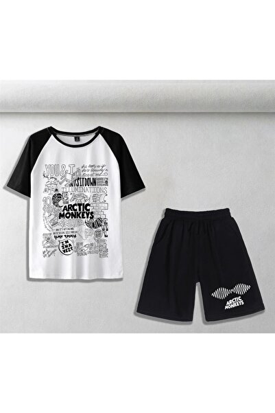 Touz Set de două tricou și pantaloni scurți alb oversize unisex cu poster imp...