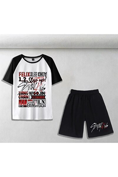 Touz Set de două tricouri și pantaloni scurți alb supradimensionat unisex cu ...