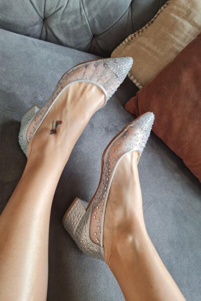 Topukla Footwear 135 5335 Topukla Kadın Kalın Topuklu Taşlı Tül Abiye Ayakkabı