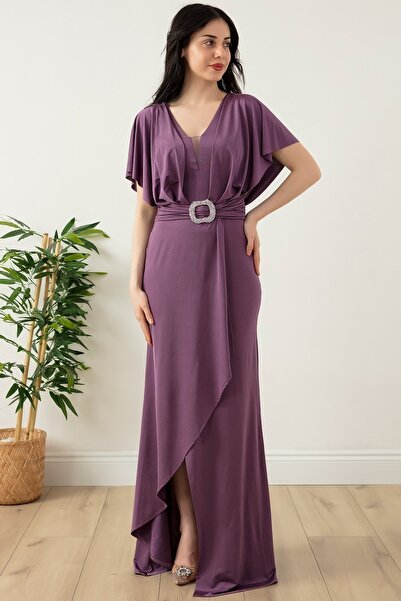 PULLIMM Μακρύ σατέν βραδινό φόρεμα με ζώνη 39678