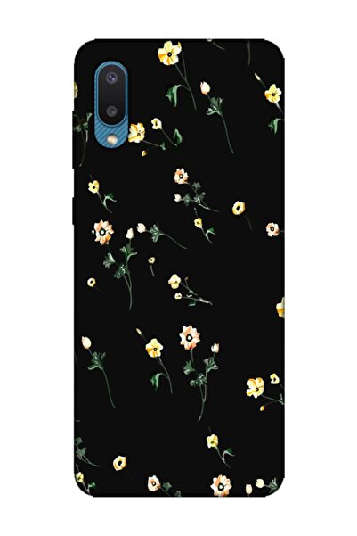 frondcase Samsung A02 Çiçekli Siyah Telefon Kılıfı