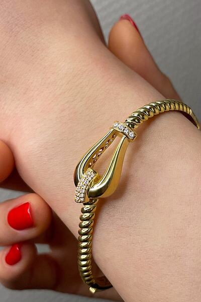 Argentum Concept 18k Altın Kaplamalı 925 Ayar Gümüş Zirkon Taşlı Kelepçe Bile...