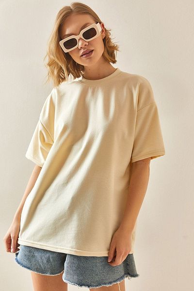 XHAN Beige Oversize Basic T-shirt 3yxk1-47087-25