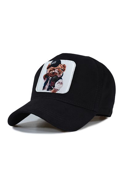 Trucker Bear #3 Model Hat - Replaceable Leather Patch - Cotton - Unisex - Black