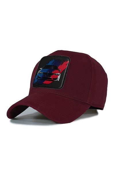 Trucker Car Bmw Model Hat - Replaceable Leather Patch - Cotton - Unisex - Claret Red