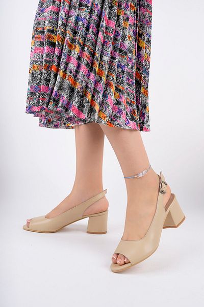Deripabuc Genuine Leather Beige Women's Heeled Leather Shoes Shn-0868