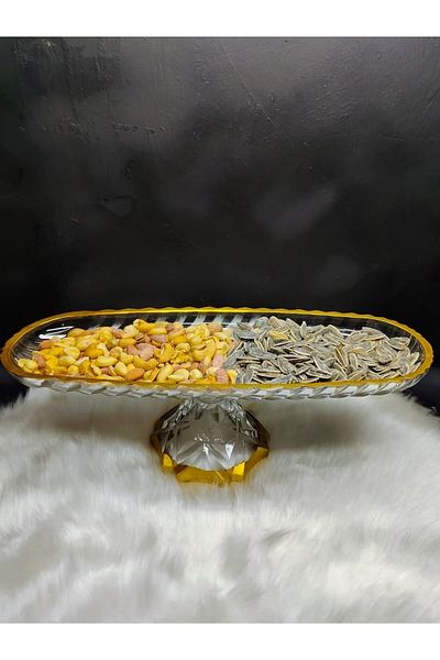 Akkoyunlu home Glass Footed Fish Model Boat Plate - 40 Cm Presentation Holder