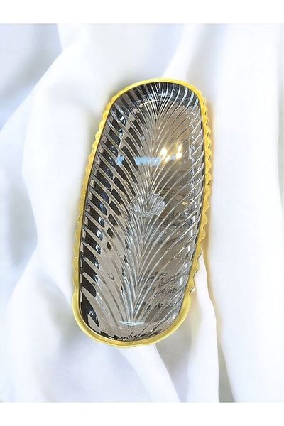 Akkoyunlu home Glass Footed Fish Model Boat Plate - 40 Cm Presentation Holder