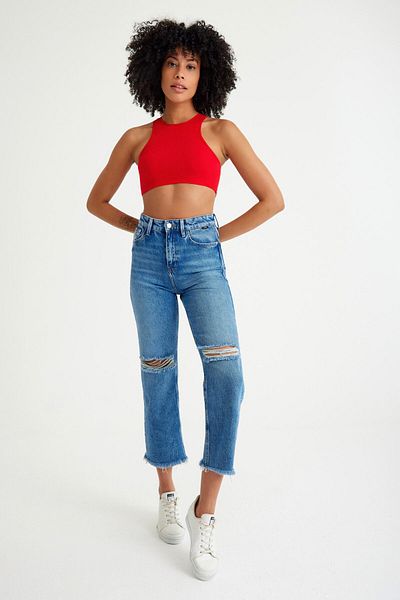 Top Step Ribbed Camisole Halter Neck Crop Body