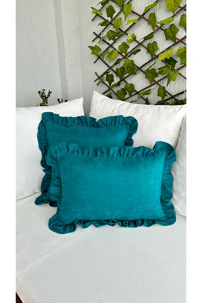 Decamor home Husă de pernă vintage cu volane verde petrol 1 bucată