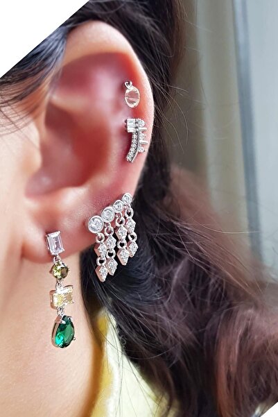 MorMajor Silver Tekli Ithal Fancy Kesim Yeşil Sarı Sallantılı Gümüş Küpe