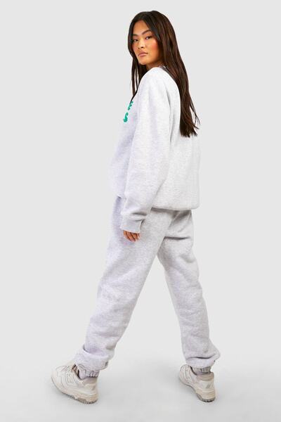 Mythologie Rtw Gray Women's Tracksuit Set - Elastic Leg, Print, Crew Neck, Bottom Top, Jogger, Sweat, High Waist