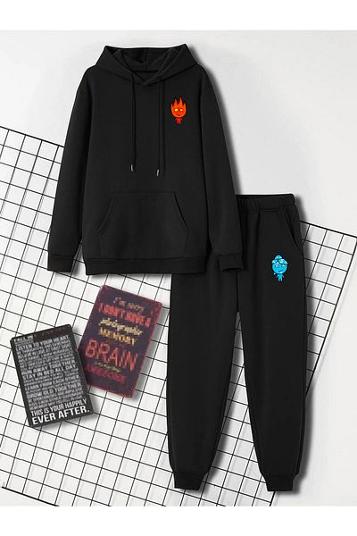 Mythologie Unisex Fire and Water Printed Bottom Set Combination - Jogger, Rubber Leg, Hooded, Oversize
