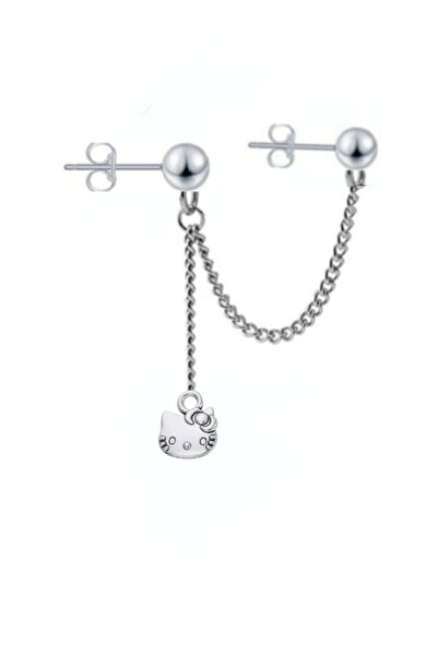 TakıConcept 2'li Hello Kitty Sallantılı Zincirli Top Küpe (2'si Delikli)