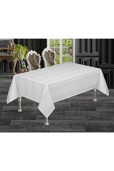 WENESSİ Față de masă cu dungi cu efect de in din țesătură din poliester (160×220 cm)