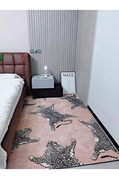 Rugs Modern Halı Pembe Leopar Tema Dekoratif Dokuma Taban Halı Mira 1299