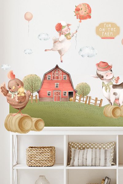 Sim Tasarım Fun on the Farm - Farm Animals Kids Room Decor Wall Sticker Set - Sim787