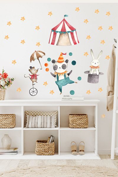 Sim Tasarım Cheerful Circus And Animals Kids Room Wall Sticker - Sim783