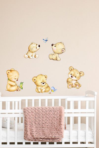 Sim Tasarım Cheerful Game of Little Bears Children's Room Decorative Wall Sticker Set - Sim757