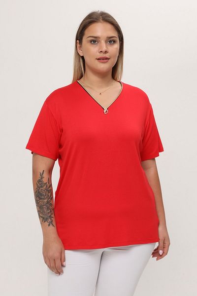 garajmood Red Collar Zippered Plus Size Blouse